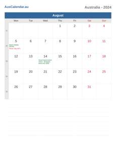 Calendar 2024 August