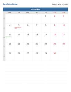 Calendar 2024 November