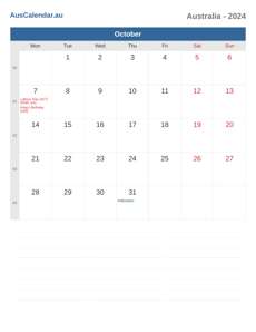 Calendar 2024 October