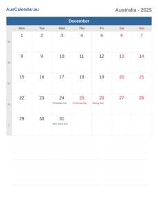 Calendar 2025 December