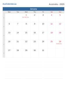 Calendar 2025 January