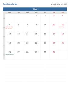 Calendar 2025 May