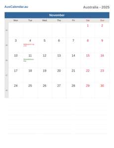 Calendar 2025 November