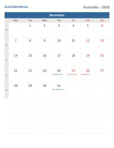 Calendar 2026 December