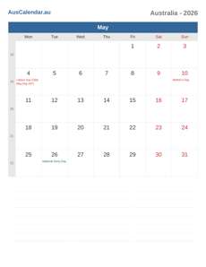 Calendar 2026 May