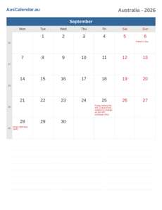 Calendar 2026 September