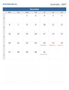 Calendar 2027 December