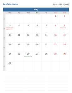 Calendar 2027 May