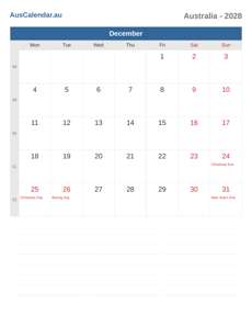 Calendar 2028 December