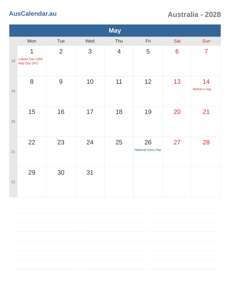 Calendar 2028 May
