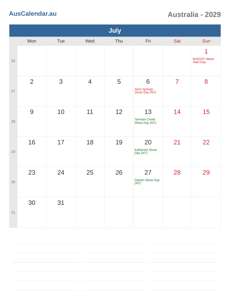 Calendar 2029 July
