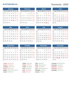 Calendar 2029