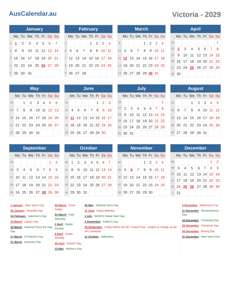 Calendar 2029
